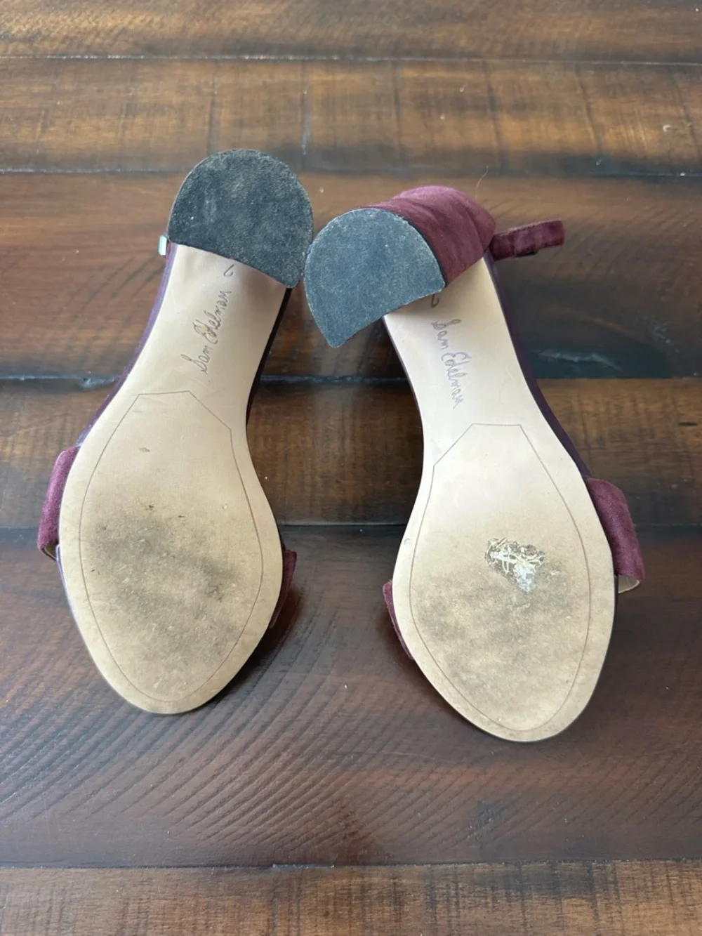 Sam Edelman Burgundy Suede Block Heel Sandals with Ankle Strap - Picture 6 of 6